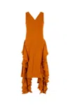 Bottega Veneta Viscose Dress With Asymmetric Hem And Ruffles In Orange