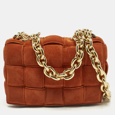 Pre-owned Bottega Veneta Orange Suede Padded Cassette Flap Shoulder Bag