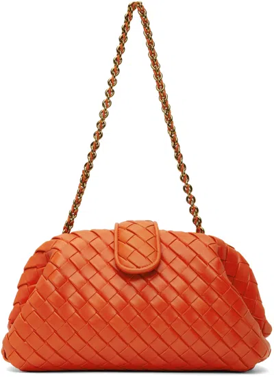 Bottega Veneta Orange Teen Lauren 1980 With Chain Clutch In 7518 Orange-m Brass