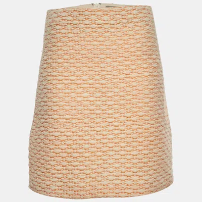 Pre-owned Bottega Veneta Orange Wool Blend Tweed Knee Length Skirt S