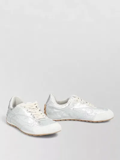 Bottega Veneta Orbit Flash Suede-trimmed Metallic Crinkled-leather Sneakers In Silver