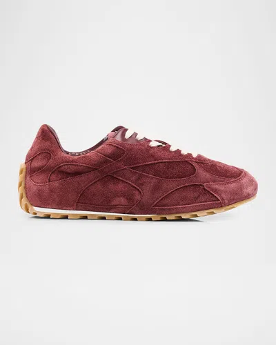 Bottega Veneta Orbit Flash Suede Low-top Sneakers In Burgundy