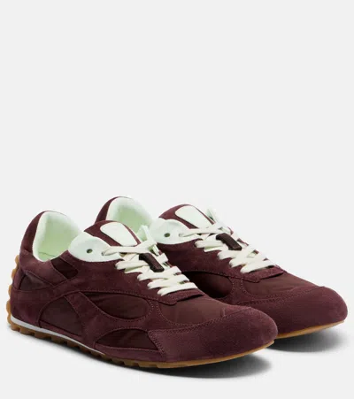 Bottega Veneta Orbit Lace Up Suede Fabric Sneakers In Brown