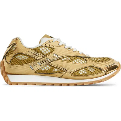 Bottega Veneta Orbit Metallic Net Runner Sneakers In Gold