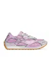 Bottega Veneta Women 'orbit' Pink Sneakers With Logo Lettering Print In Lightweight Techno Mesh Woma In Red