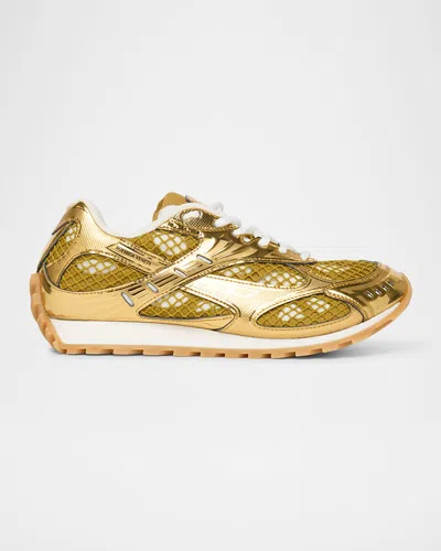 Bottega Veneta Orbit Metallic Net Runner Sneakers In Gold