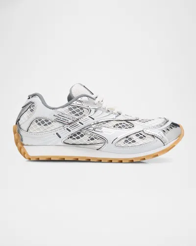 Bottega Veneta Orbit Metallic Net Runner Sneakers In Silver