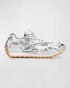 Bottega Veneta Metallic White Mesh Sneakers In Silver White