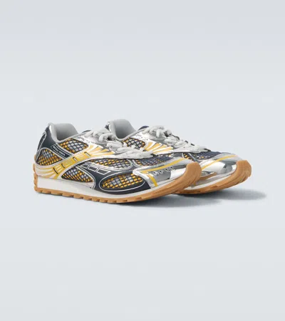 Bottega Veneta Taxi Yellow And Denim Technical Fabric And Mesh Orbit Sneakers In Multi