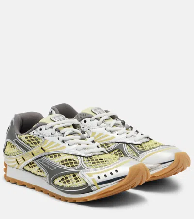 Bottega Veneta Orbit Mesh And Leather Sneakers In Blue
