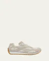 Bottega Veneta Orbit Suede, Leather, Mesh And Fishnet Sneakers In Sea Salt