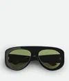 Bottega Veneta Bv1362s Linea Ribbon Bv1362s 006 Black Green Sunglasses In Black/black/green