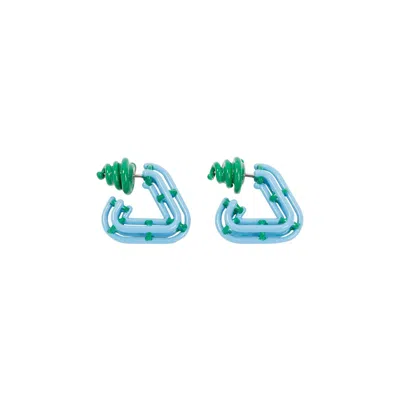 Bottega Veneta Blue Cage Triangle Hoop Earrings