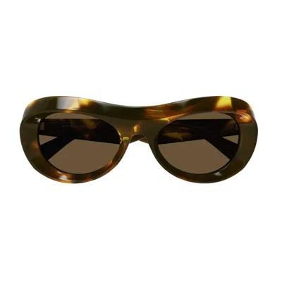 Bottega Veneta Oval Frame Sunglasses In 002 Havana Havana Brown