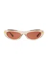 Bottega Veneta Oval Sunglasses In Brown & Gold