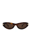 Bottega Veneta Oval Sunglasses In Havana  Gold  & Brown