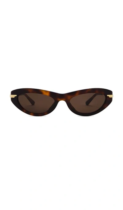 Bottega Veneta Oval Sunglasses In Havana  Gold  & Brown