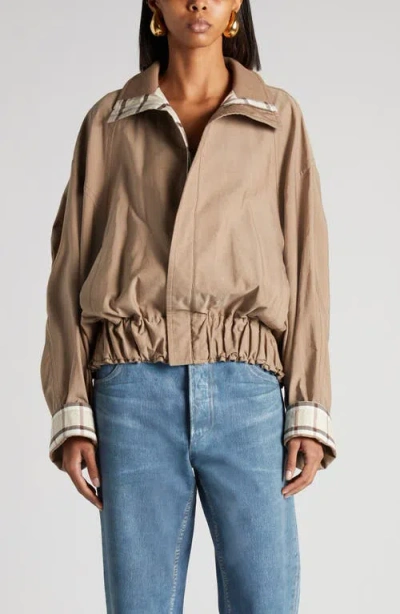 Bottega Veneta Oversize Cotton Twill Jacket In 9721 Dark Beige