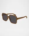 Bottega Veneta Oversized Acetate Square Sunglasses In Shiny Transparent Brown