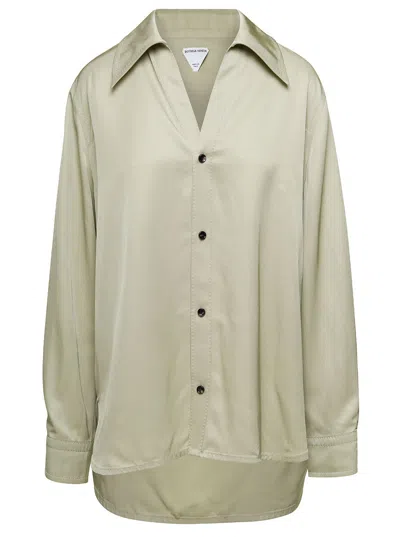 BOTTEGA VENETA BOTTEGA VENETA OVERSIZED GREEN SHIRT WITH MAXI COLLAR IN FLUID VISCOSE WOMAN