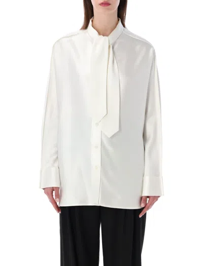 Bottega Veneta Oversized Silk Satin Shirt With Tailored Necktie And Knot Cuff Buttons - Size 40 In White