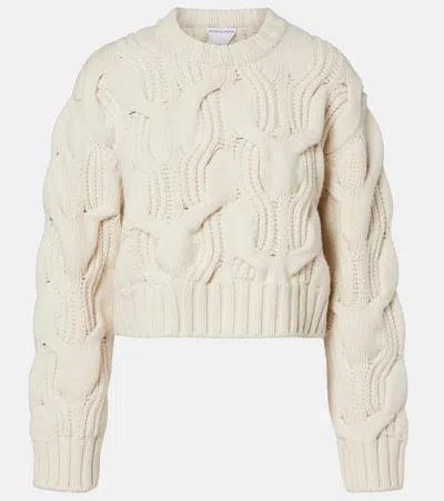 Bottega Veneta Cropped Cable-knit Wool Sweater In White