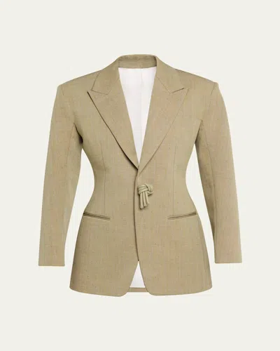 Bottega Veneta Oversized Wool-linen Single-breasted Jacket In Green