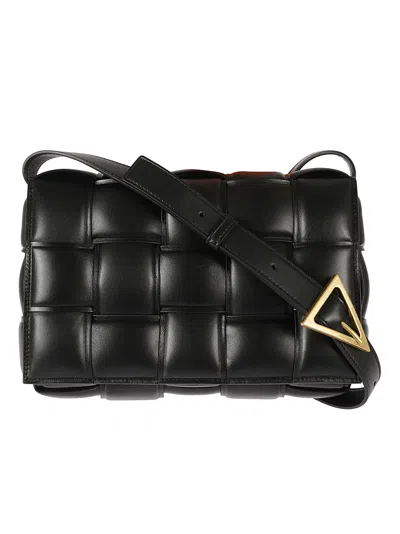 Bottega Veneta Padded Cassette Shoulder Bag In Black Gold