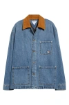 Bottega Veneta Men Blue Jacket With Suede Collar And Logo Patch In Denim Man In 4715 Mid Blue