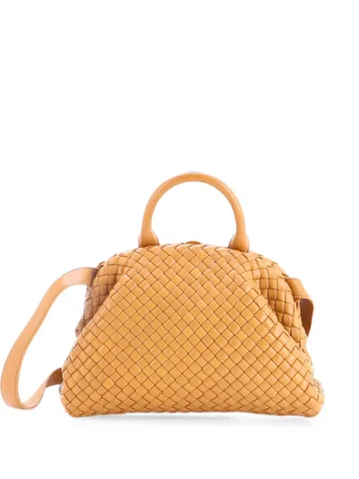 Pre-owned Bottega Veneta Padded Handle Tote Intrecciato Nappa Small Shoulder Bag In Brown