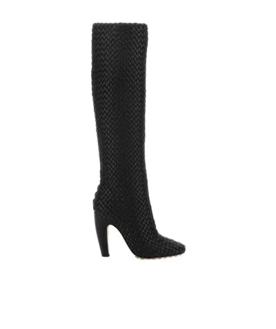 Bottega Veneta Padded Intreccio High Boots In Black