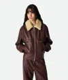 Bottega Veneta Brown Shearling Coat With Removable Fur Collar And Front Zip Closure In Leather Woman In Burgundy