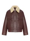 Bottega Veneta Brown Shearling Coat With Removable Fur Collar And Front Zip Closure In Leather Woman In Burgundy