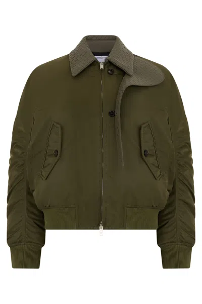 Bottega Veneta Nylon Bomber Jacket Leather Collar Intrecciato In Multi