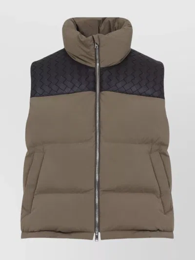 Bottega Veneta Padded Quilted Sleeveless Stand-up Collar Gilet In Brown