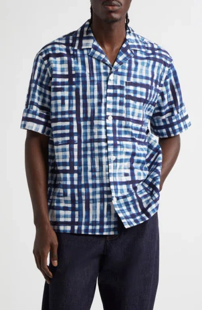 BOTTEGA VENETA BOTTEGA VENETA PAINTED GINGHAM COTTON CAMP SHIRT