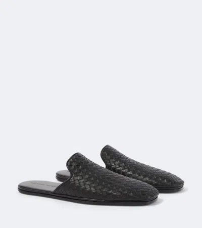 Bottega Veneta Palazzo Intrecciato Leather Mules In Black