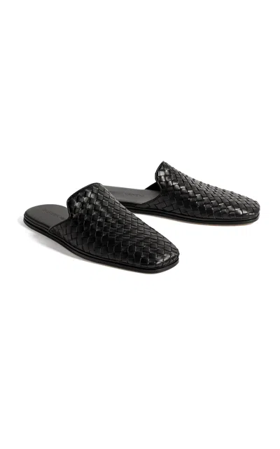 Bottega Veneta Palazzo Intrecciato Leather Slippers In Black