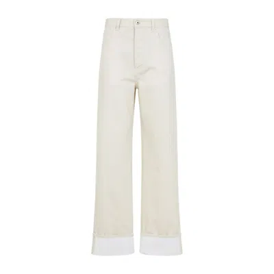 Bottega Veneta Wide Leg Jeans With Cuffs In Neutral
