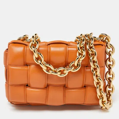 Pre-owned Bottega Veneta Pale Orange Leather Chain Cassette Top Handle Bag