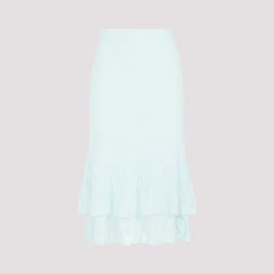 BOTTEGA VENETA PALE TURQUOISE COTTON MIDI SKIRT