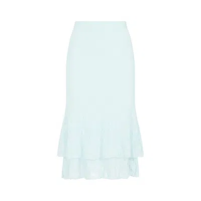 BOTTEGA VENETA PALE TURQUOISE COTTON MIDI SKIRT