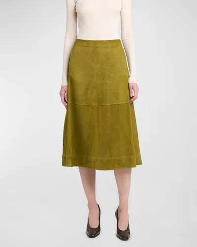 Bottega Veneta Suede Leather Midi Skirt Clothing In Green