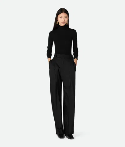 Bottega Veneta Viscose And Silk Twill Straight Trousers In Black
