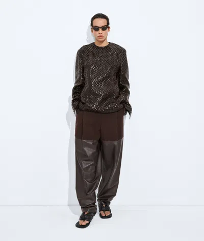 Bottega Veneta Cotton And Leather Pants In Brown