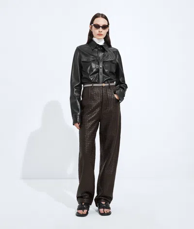 Bottega Veneta Intrecciato Leather Trousers In Black