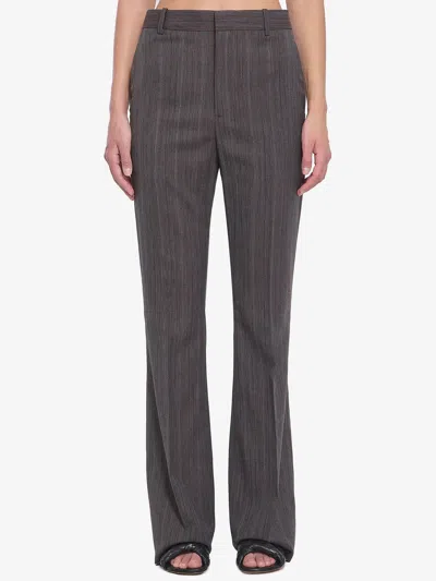 Bottega Veneta Pantaloni In Lana A Righe Sottili In Grey