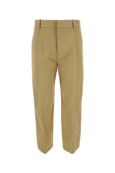 Bottega Veneta Curved Cotton Trousers In Beige