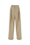 Bottega Veneta Beige High-waisted Pants With Pinces In Cotton Woman In Beige O Tan