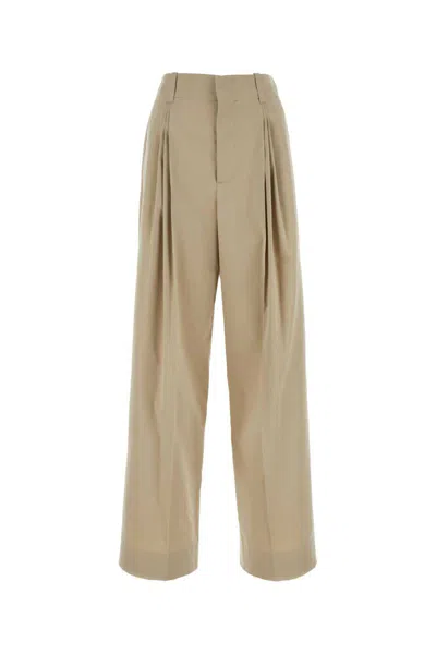 Bottega Veneta Cotton Blend Pant With Wide Leg Cut In Beige O Tan